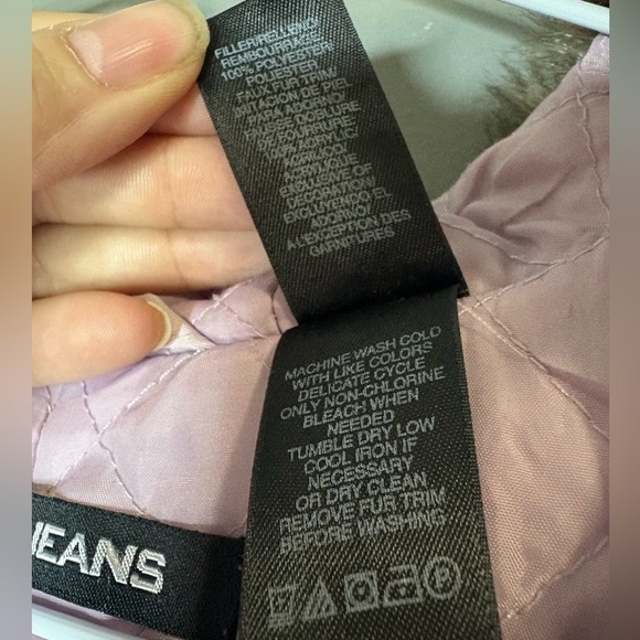 DKNY Jeans Faux Fur Hooded Parka Coat Lilac Blush Women’s Large Winter Jacket - Picture 3 of 10